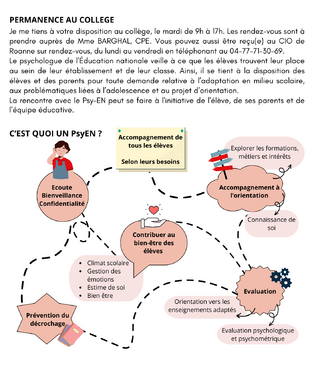 Missions et permanences de Mme ALMARCHA, psychologue du collège.